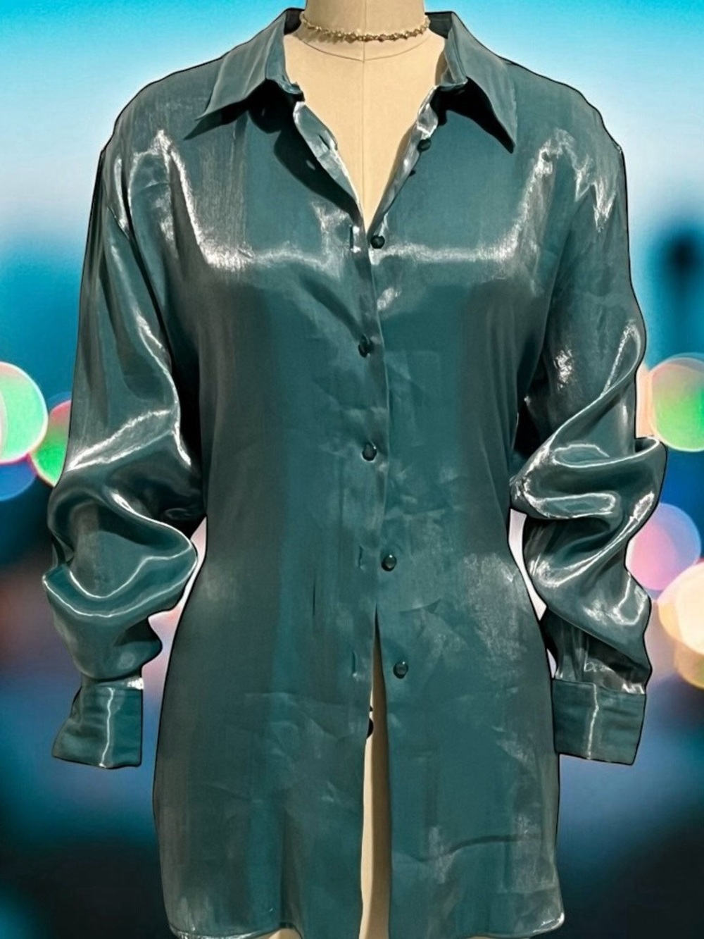 Vintage Teal Shiney Blouse